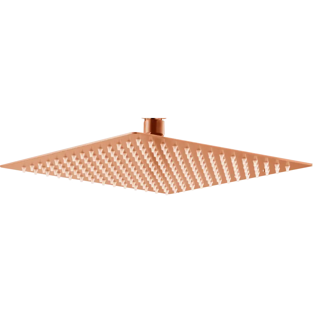 Square brushed rose gold shower head 25x25 cm bathroom fixture closeup