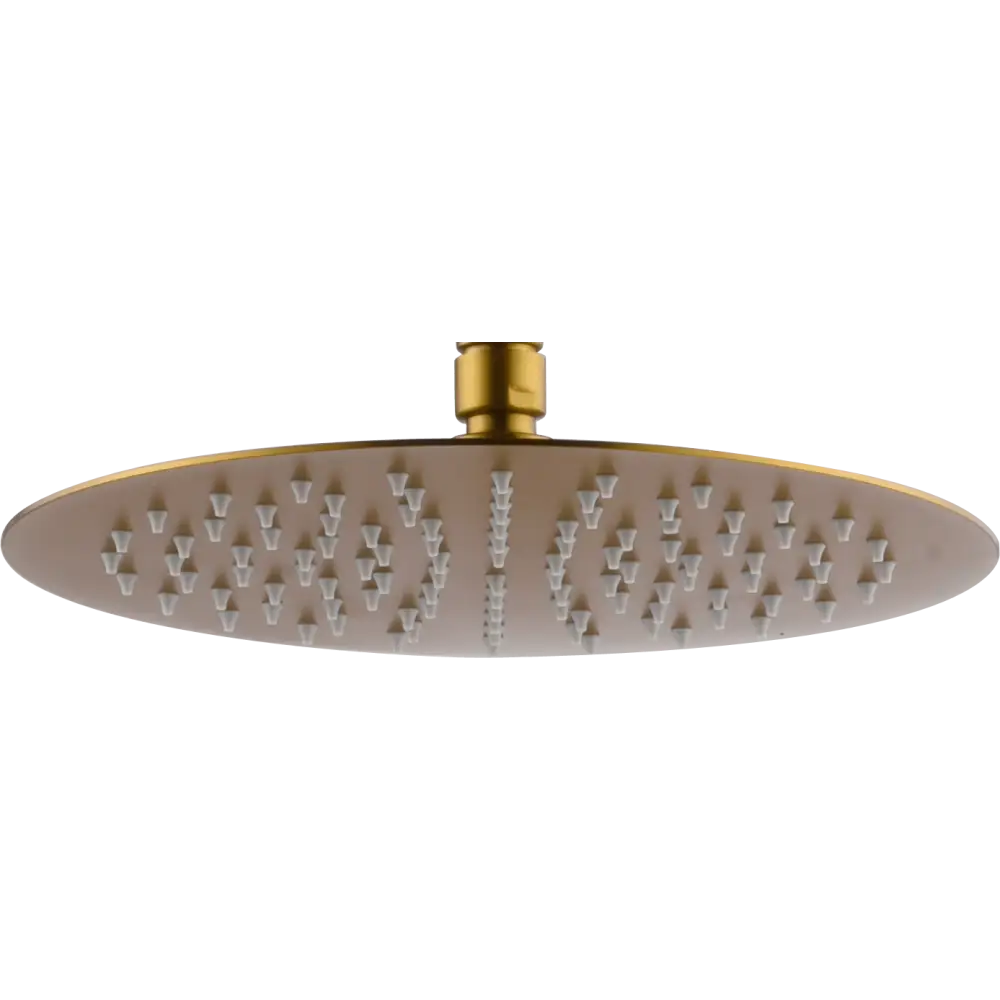 Brushed gold round shower head 25cm modern bathroom fixture closeup