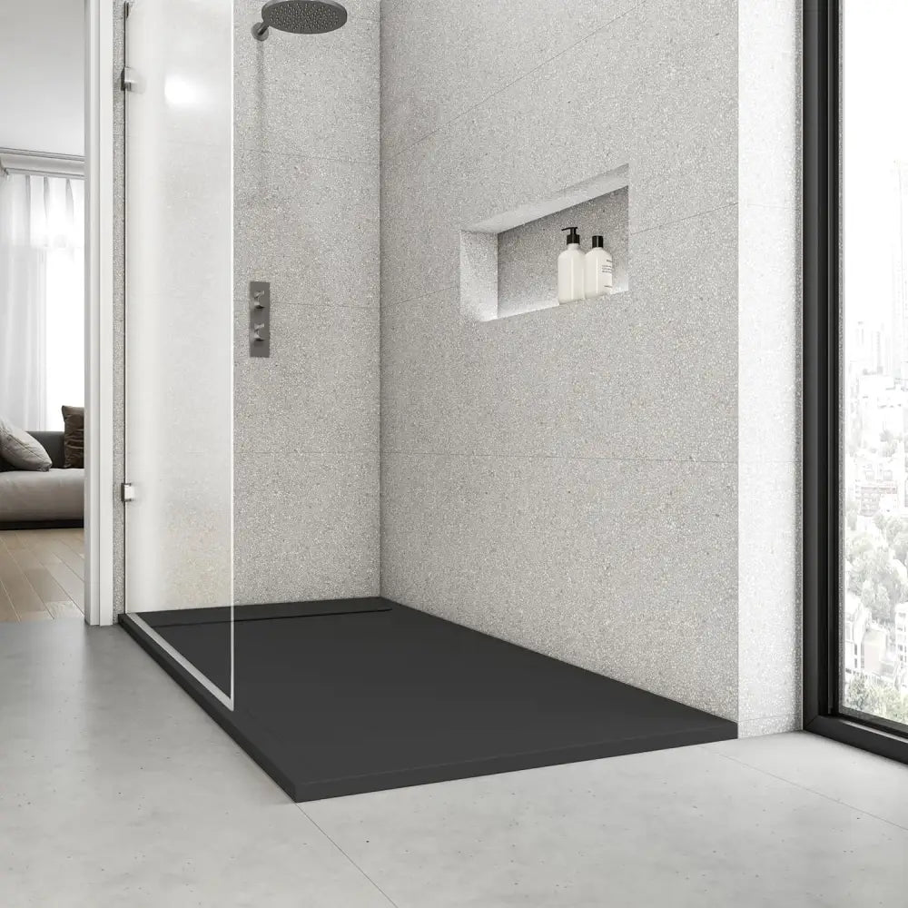 Saona Black Shower Tray with Hidden Drain Slate Texture - 70x70 cm - Platos de ducha