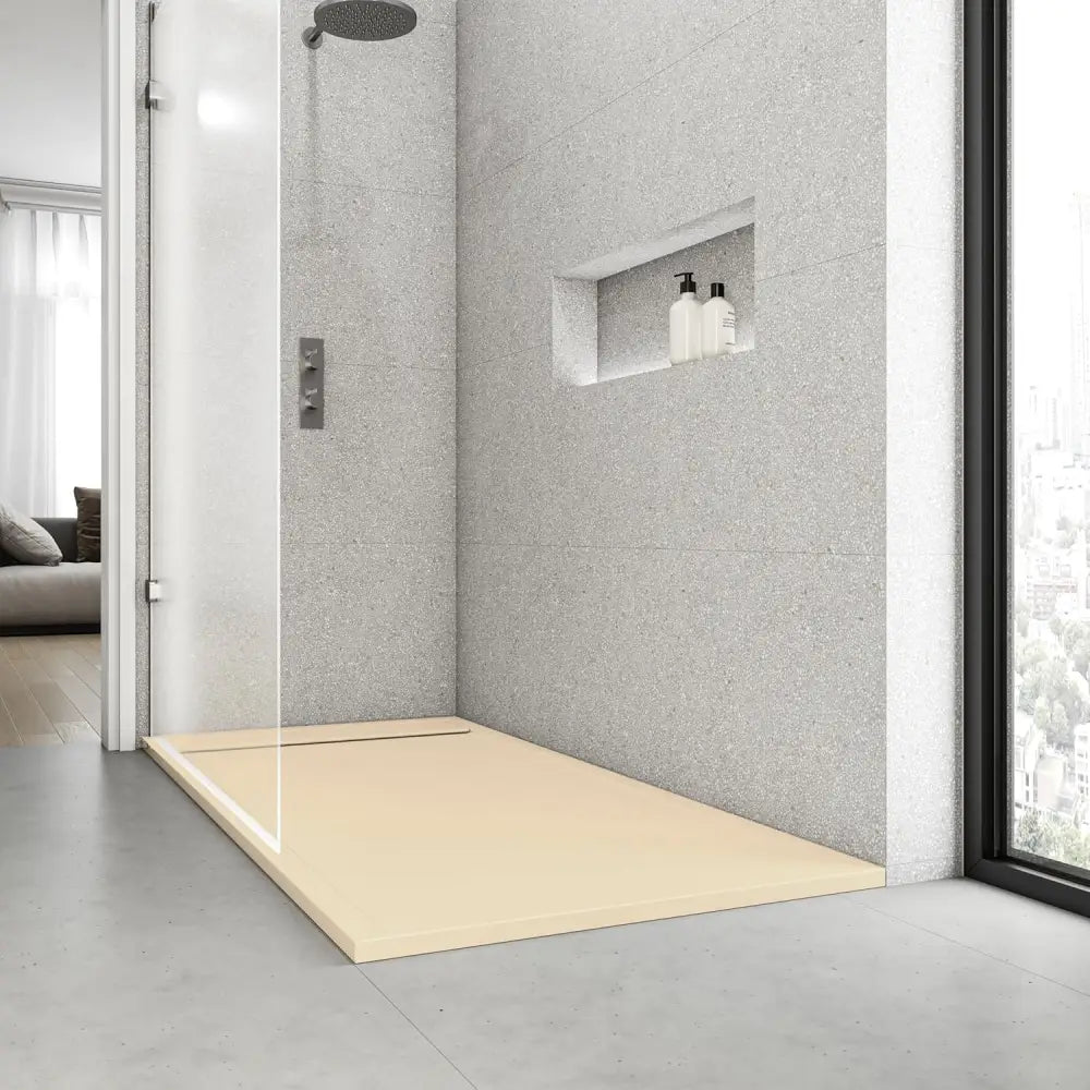 Saona Cream Shower Tray with Hidden Drain Slate Texture - 70x70 cm - Platos de ducha