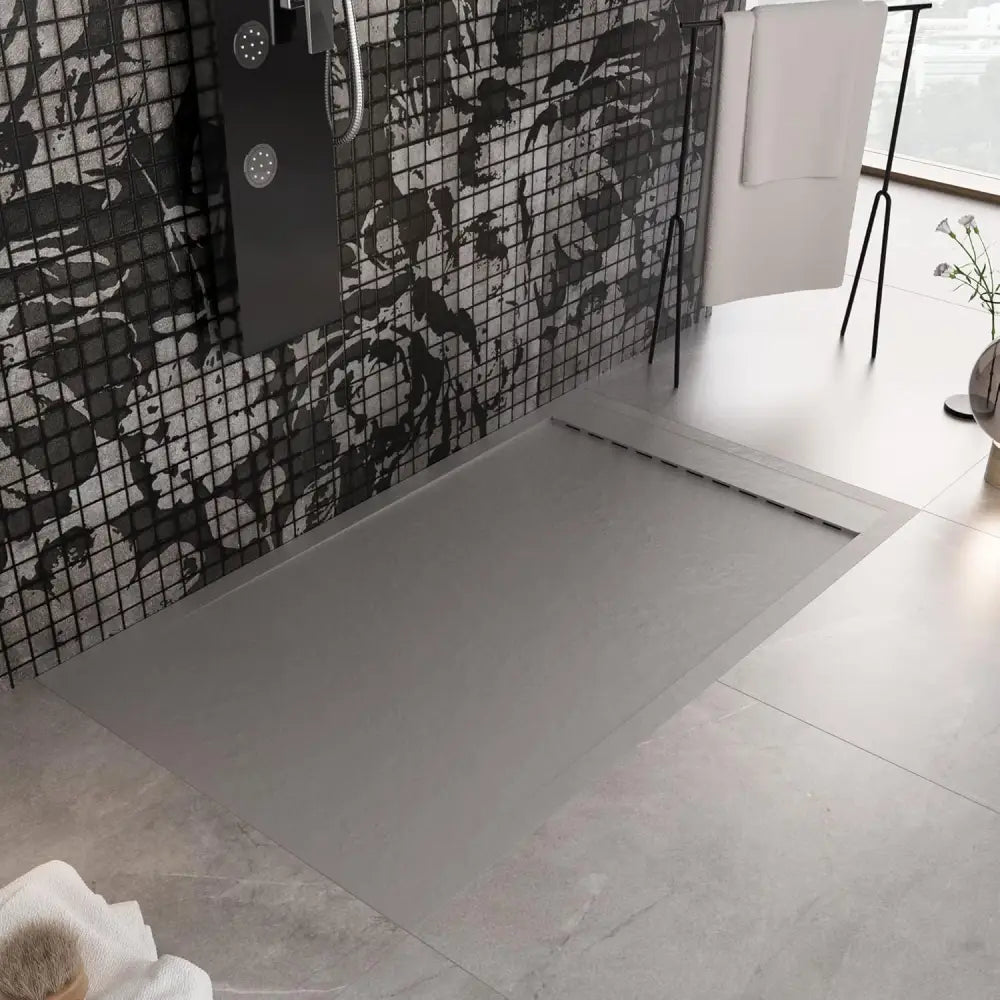 Saona Light Gray Shower Tray with Hidden Drain Slate Texture - 70x70 cm - shower tray