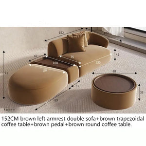 Sectional Minimalist Curved Modular Table Sofa Set - Brown - 152 cm - Left arm Set - Coffee Table - Compressed Sofa