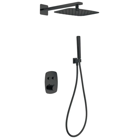 Conjunto De Ducha Empotrado Termostático Hidra Negro Mate - Shower Set
