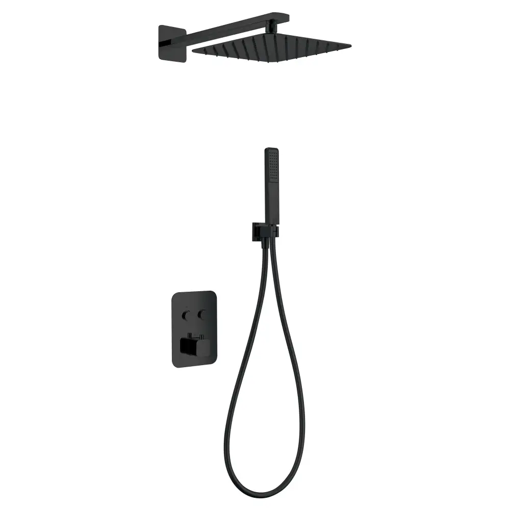 Conjunto De Ducha Empotrado Termostático Madeira Negro Mate - Shower Set