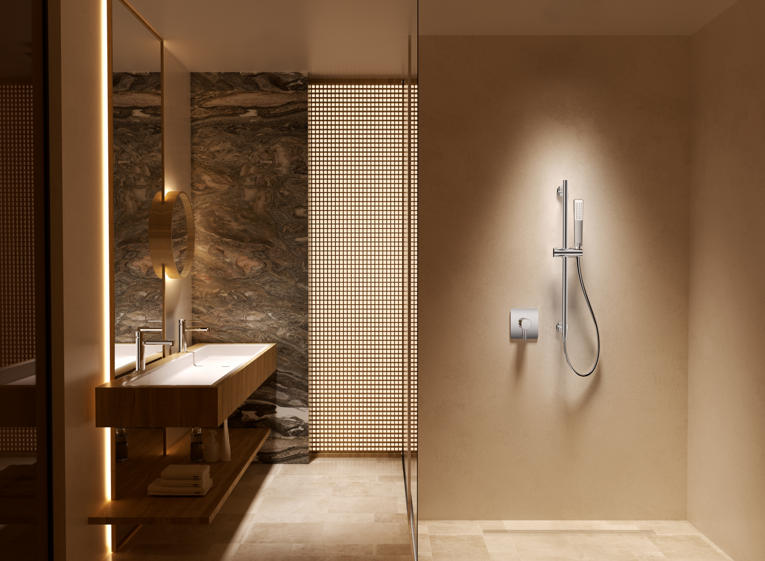 Brushed Rose Gold Concealed Single Lever Shower Set with Hand Shower TOSCANA, view 5