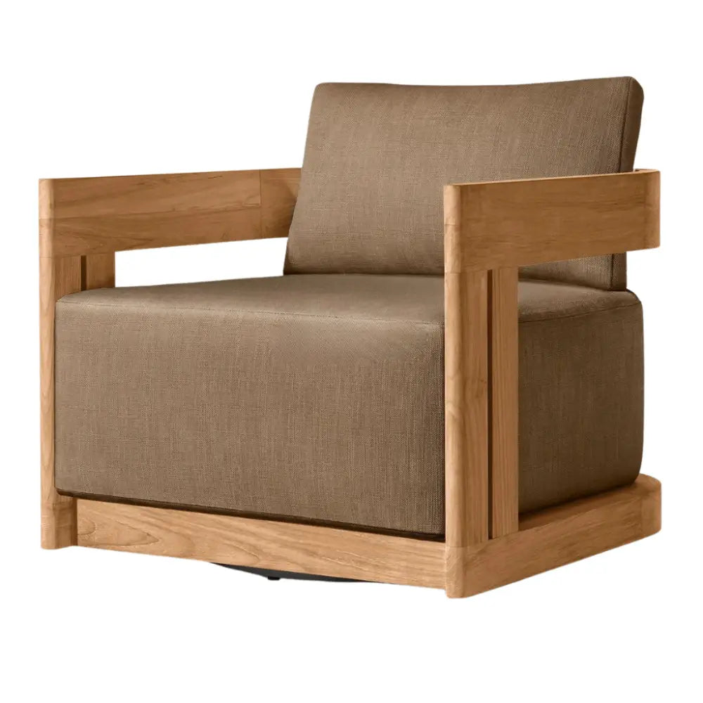 Solid teak deep seating outdoor sofa set showcasing natural wood grain and weathered finish detail
