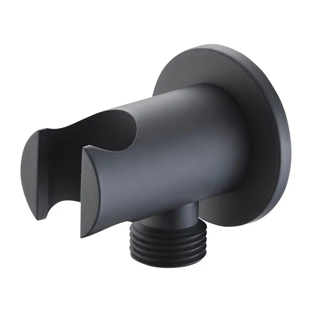 Round matte black shower handle holder with water outlet accessory