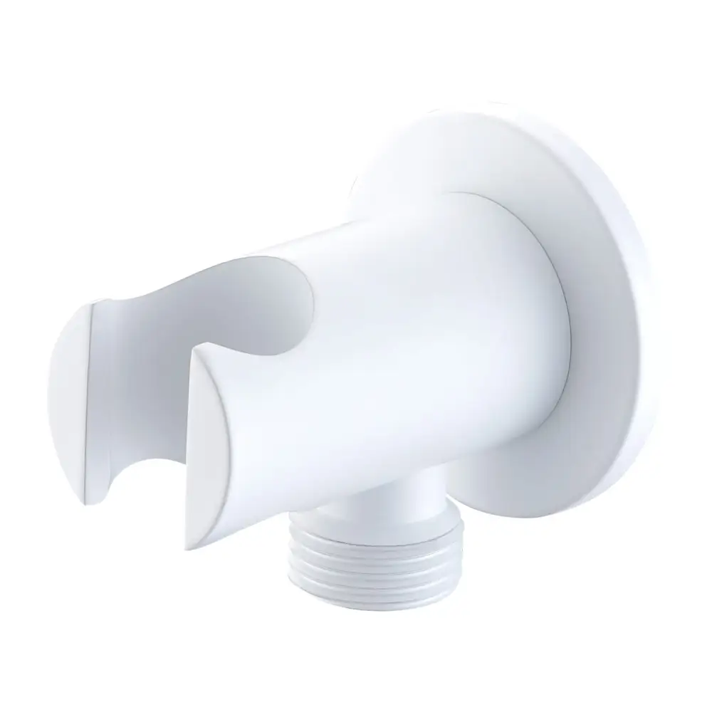 Matte white round shower holder with water outlet accessory