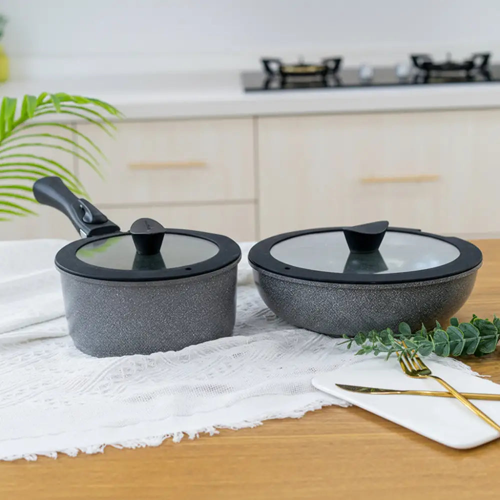 Non Stick Stackable Detachable Handle Silicone Lids Pot Set - 26 fried +18 soup +2 black cover +1 handle - Cookware set