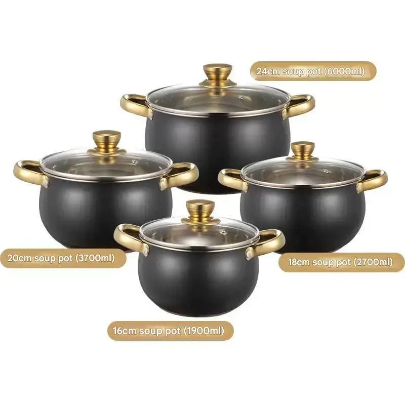 12 Piece Stainless Steel Cookware Pots Soup Pans Set - 8 piece set of arc shaped pot (three-layer bottom) - Cookware set