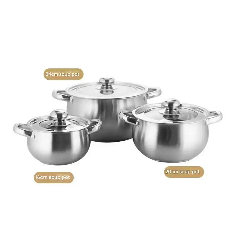 12 Piece Stainless Steel Cookware Pots Soup Pans Set - Six piece set of arc shaped pot - Cookware set