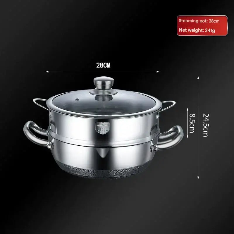 Stainless Steel Non Stick Frying Pan Cookware Pot Set - 28cm soup steamer - Cookware set
