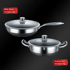 Stainless Steel Non Stick Frying Pan Cookware Pot Set - Wok + soup pot two-piece set - Cookware set