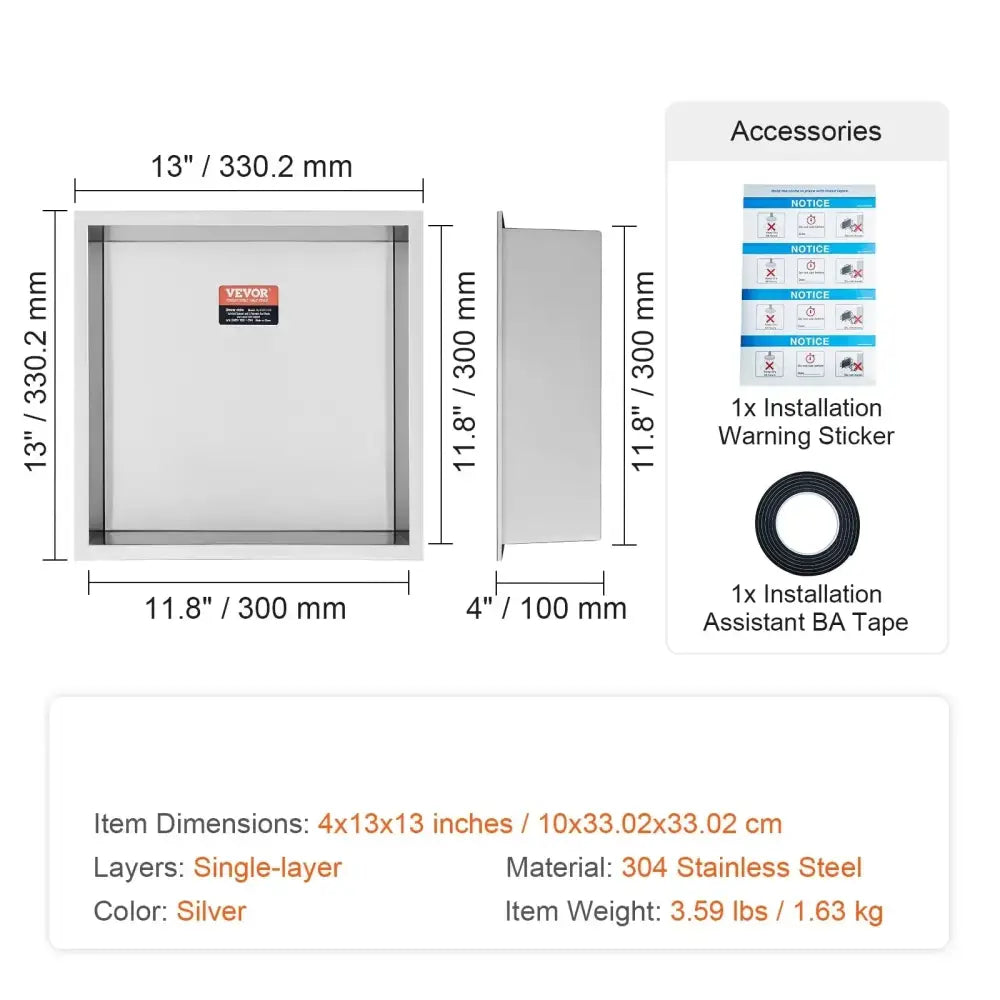 Stainless Steel Wall Inserted Double Shelves Storage