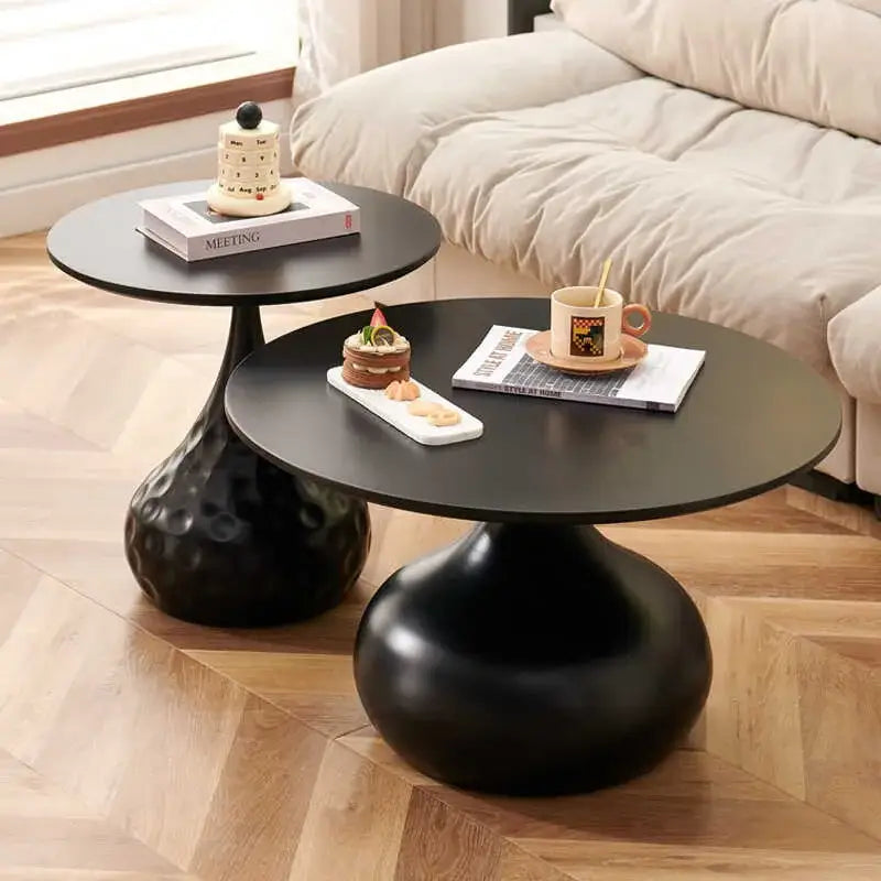 Stylish Round Modern Minimalist Center Side Coffee Table - Black-set - Multifunctional coffee table