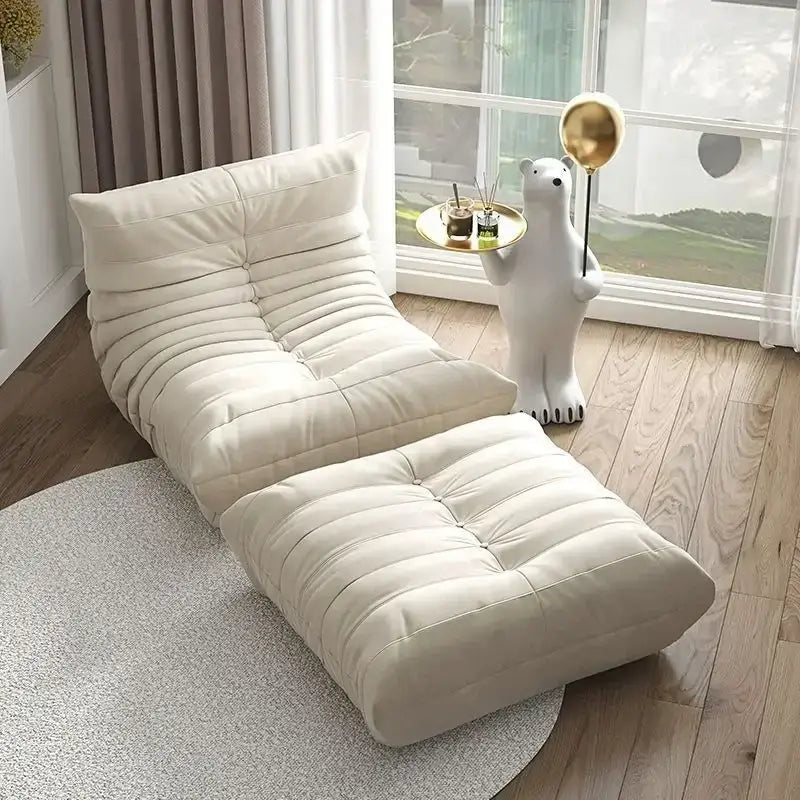 Suede Single Person Bean Bag Chair - White Ottoman + Bean - Chair