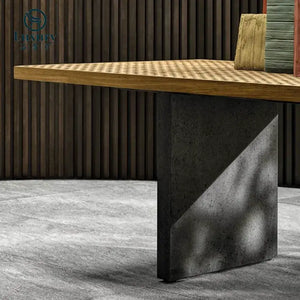 Teak Outdoor Dining Set showing close up of natural wood grain and durable material texture in brown.