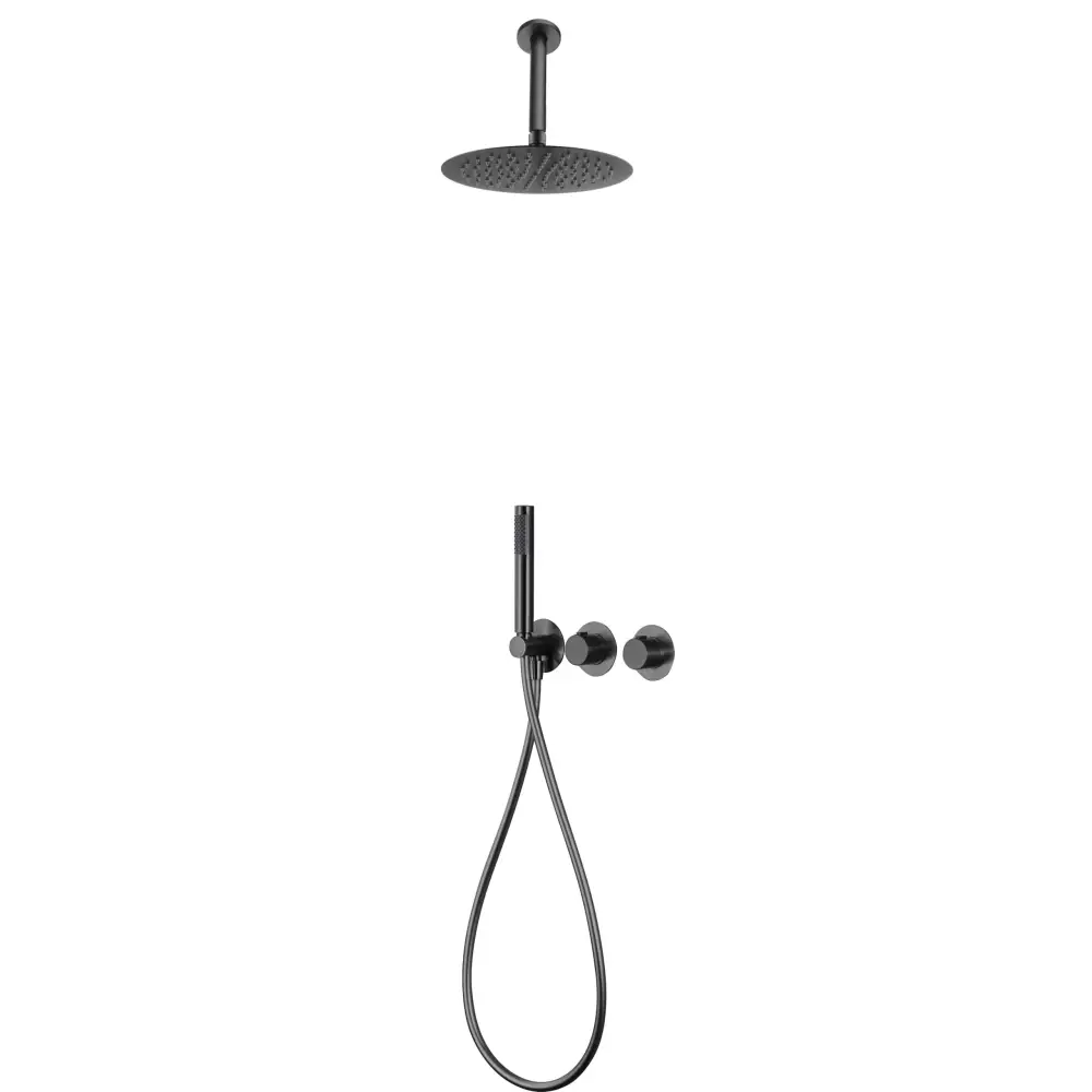 Conjunto Ducha Termostático Empotrado Breda Negro Gun Metal - Shower Set