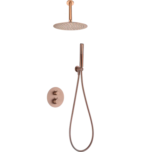Conjunto Ducha Termostático Empotrado Salerno Oro Rosa Cepillado - Shower Set