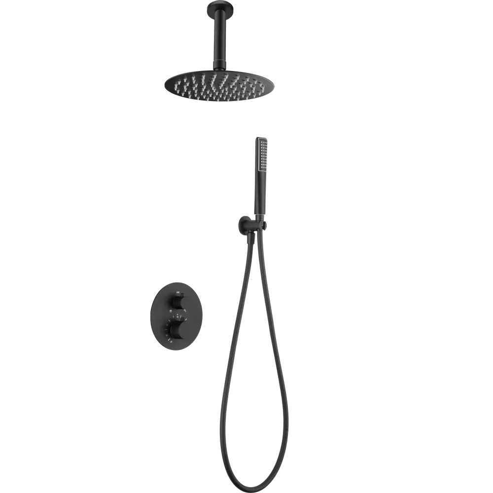 Conjunto Ducha Termostático Empotrado Salerno Negro Mate - Shower Set