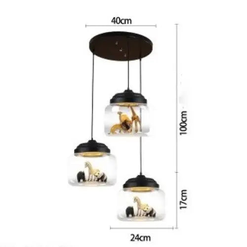 Transparent Jar Animal Hanging Lamp - 3pcs Black A / No animal - Lamps