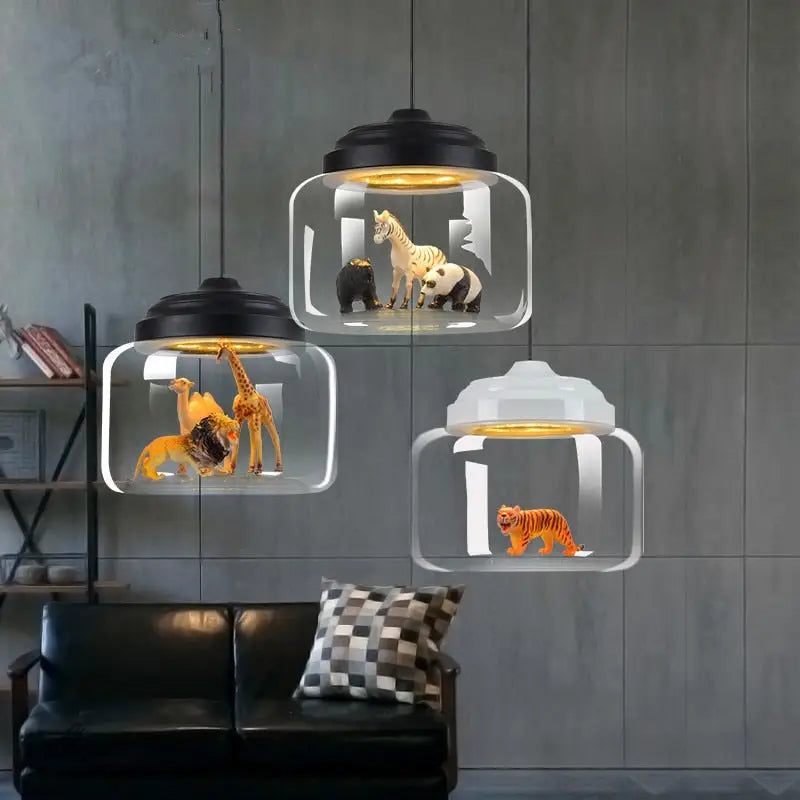 Transparent Jar Animal Hanging Lamp - Lamps