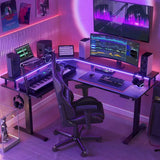 Triple Motor L-Shaped Standing Desk with Ambient Light & - Desk > Gaming Desk