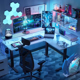 Triple Motor L-Shaped Standing Desk with Ambient Light & - Desk > Gaming Desk