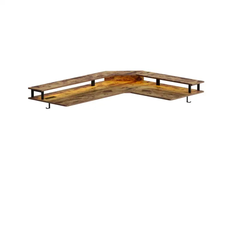 Triple Motor L-Shaped Standing Desk with Ambient Light & - Desk > Gaming Desk