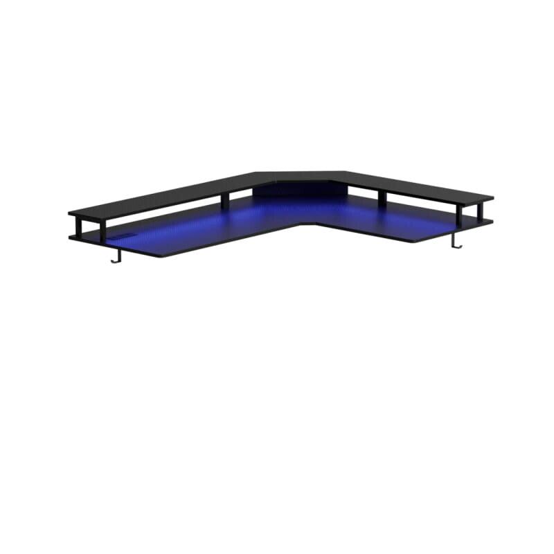 Triple Motor L-Shaped Standing Desk with Ambient Light & Outlets