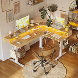 Triple Motor L-Shaped Standing Desk with Ambient Light & Outlets