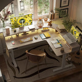 Triple Motor L-Shaped Standing Desk with Ambient Light & Outlets