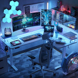 Triple Motor L-Shaped Standing Desk with Ambient Light & Outlets
