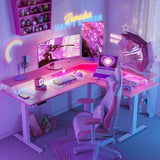 Triple Motor L-Shaped Standing Desk with Ambient Light & Outlets