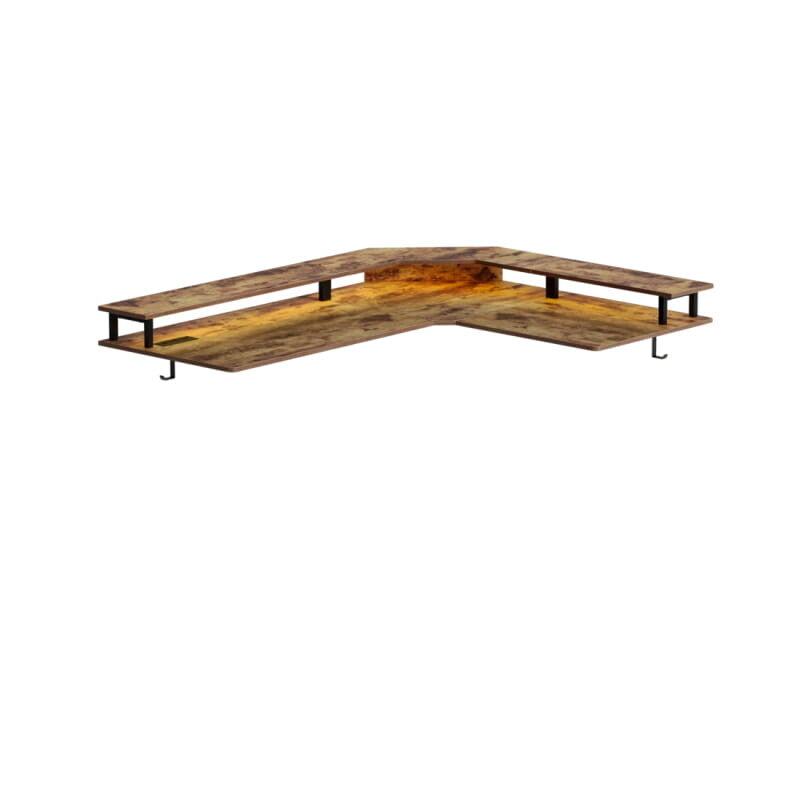 Triple Motor L-Shaped Standing Desk with Ambient Light & Outlets