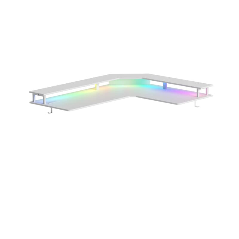 Triple Motor L-Shaped Standing Desk with Ambient Light & Outlets