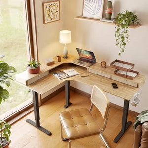 Reversible L-shaped with Upper Drawer - 63’’ x 55’’ / Oak - Desk > Standing Desk > L Shaped Standing Desk