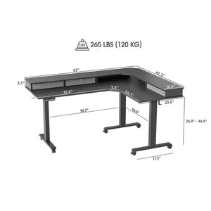 Reversible L-shaped with Upper Drawer - Desk > Standing Desk > L Shaped Standing Desk