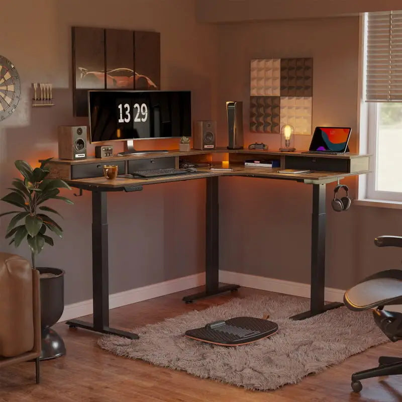 Reversible L-shaped with Upper Drawer - Desk > Standing Desk > L Shaped Standing Desk