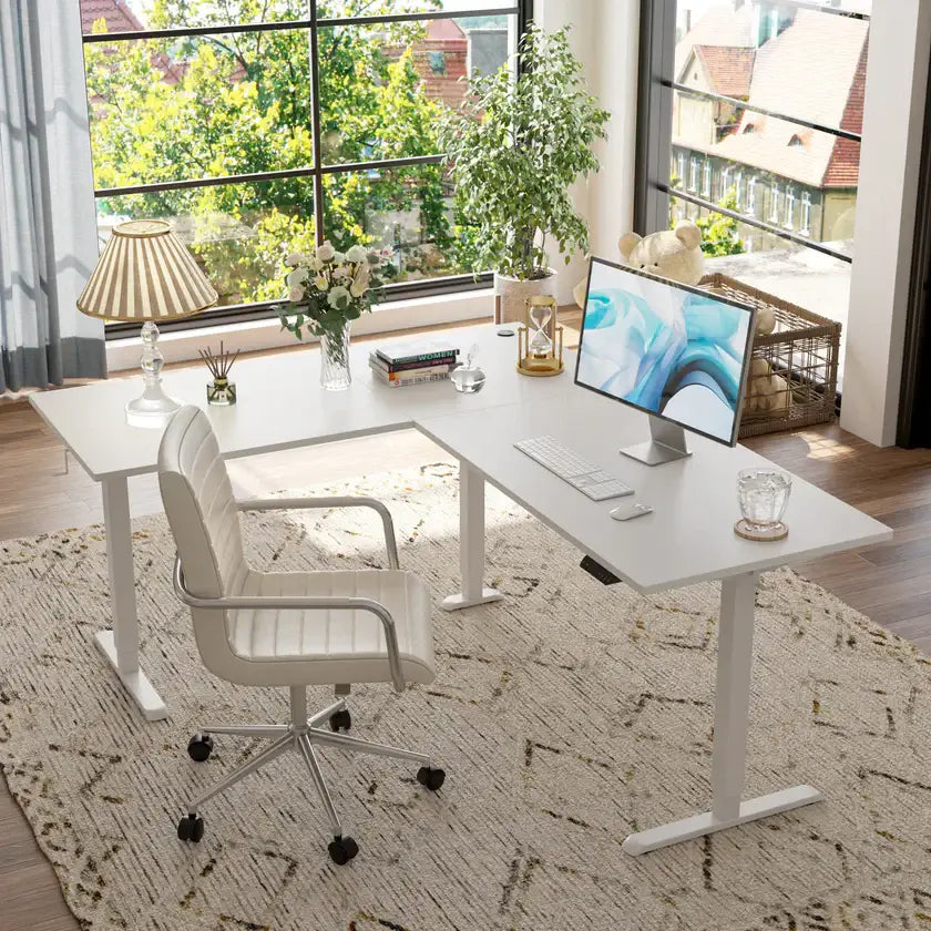 Triple Motor L-shaped Standing Desk - White / 63’’ x 48’’ - Desk > Standing Desk > L Shaped Standing Desk