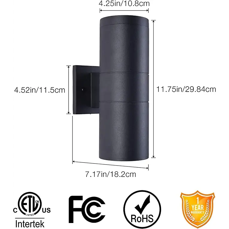 Up and Down Cylinder Outdoor Aluminum Wall Sconce Light - Black 1 Pack / cool white - Wall Lamp