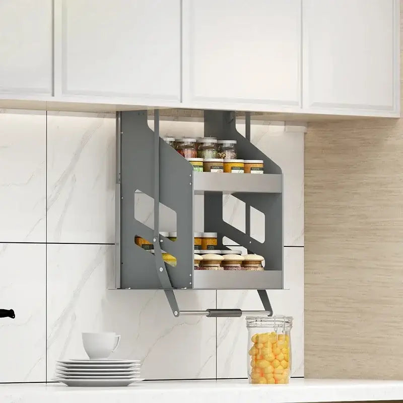 Up Down Pull Down Storage Spice Racks Wall Cabinet - Kitchen Essentials