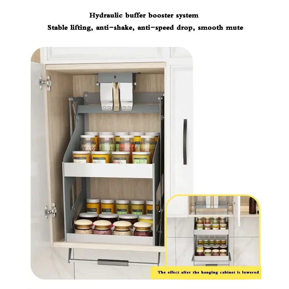 Up Down Pull Down Storage Spice Racks Wall Cabinet - Kitchen Essentials