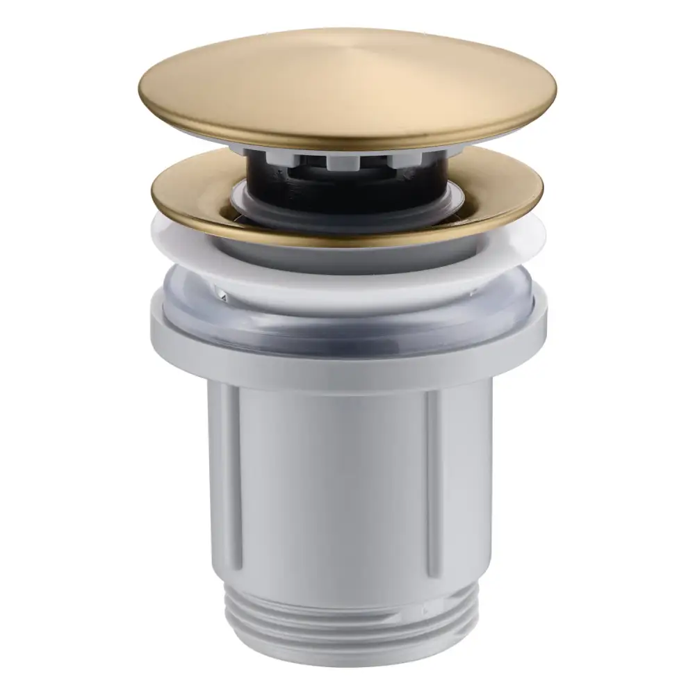 Brushed gold click clack valve for sink and bidet fixture