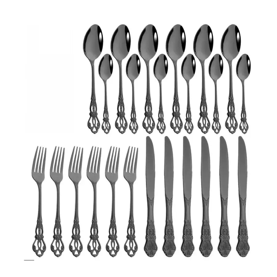 Vintage Cutlery Set Knife Fork Spoon - 24Pcs Black - Knives
