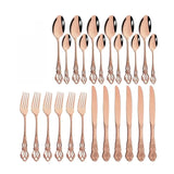 Vintage Cutlery Set Knife Fork Spoon - 24Pcs Rose - Knives