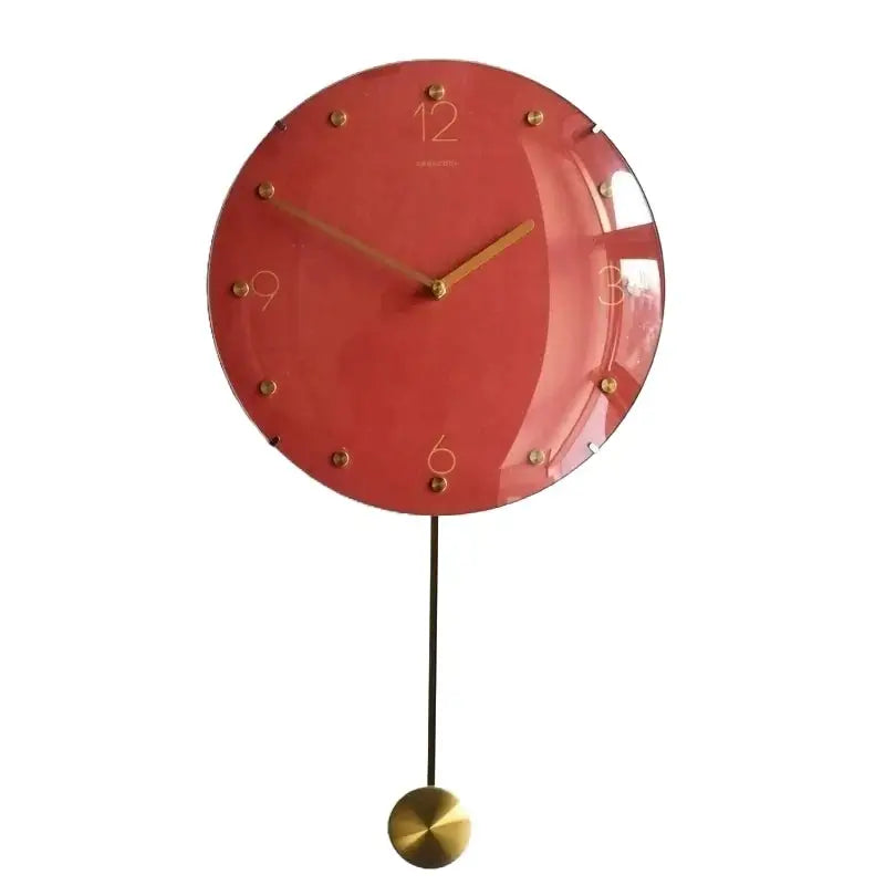 Wall Clock Classic Metallic Nordic Vintage Metal Pendulum - Long Bright Red Pendulum - Wall Clocks