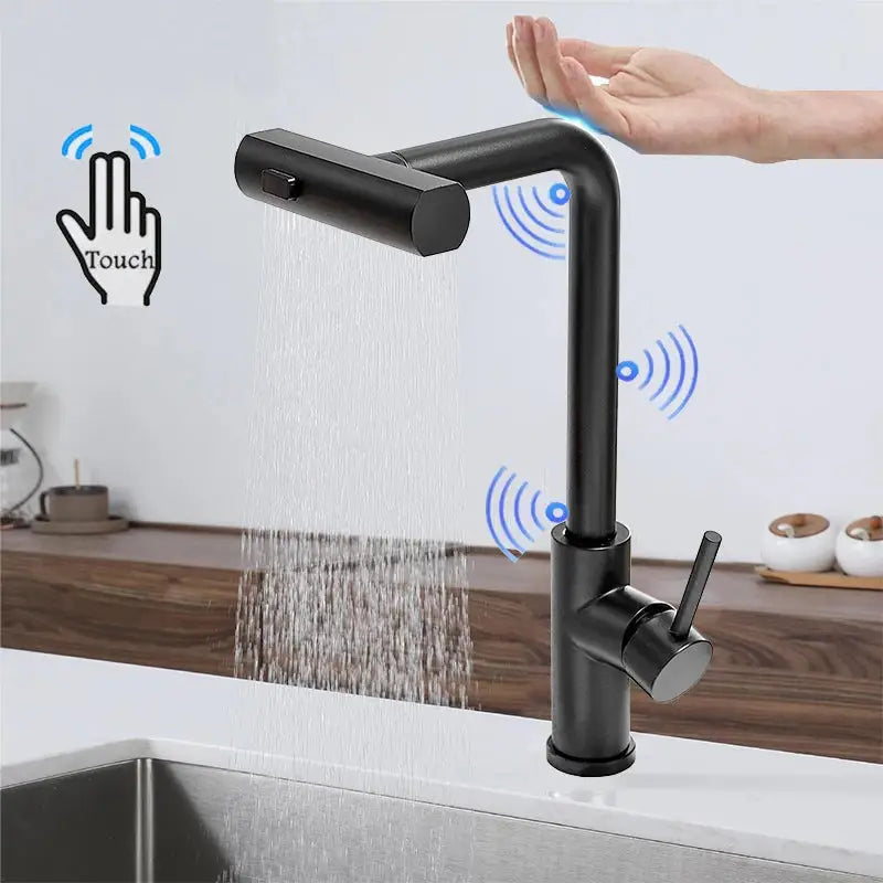 3 Mode Waterfall Crane Sensor Pull Out Sink Faucet - Black - With Sensor / G1/2 - Kitchen Faucets