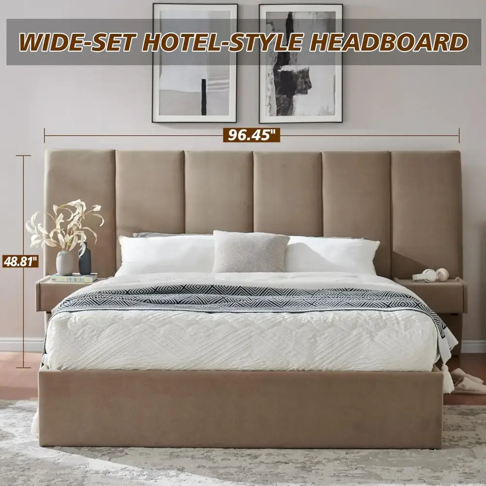 Wide Hotel Headboard Upholstered Lift Storage Bed Frame - Queen - Home