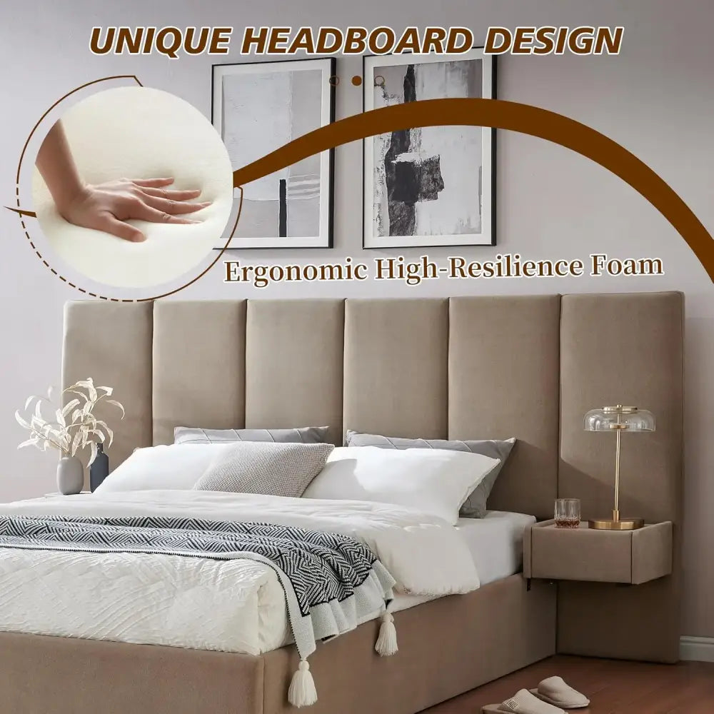 Wide Hotel Headboard Upholstered Lift Storage Bed Frame - Queen - Home